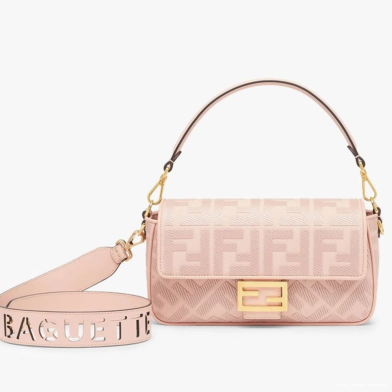 Vintage HOT Fendi Baguette FF Medium In Laser Motif with Cut Strap Bag Pink Canvas 0825